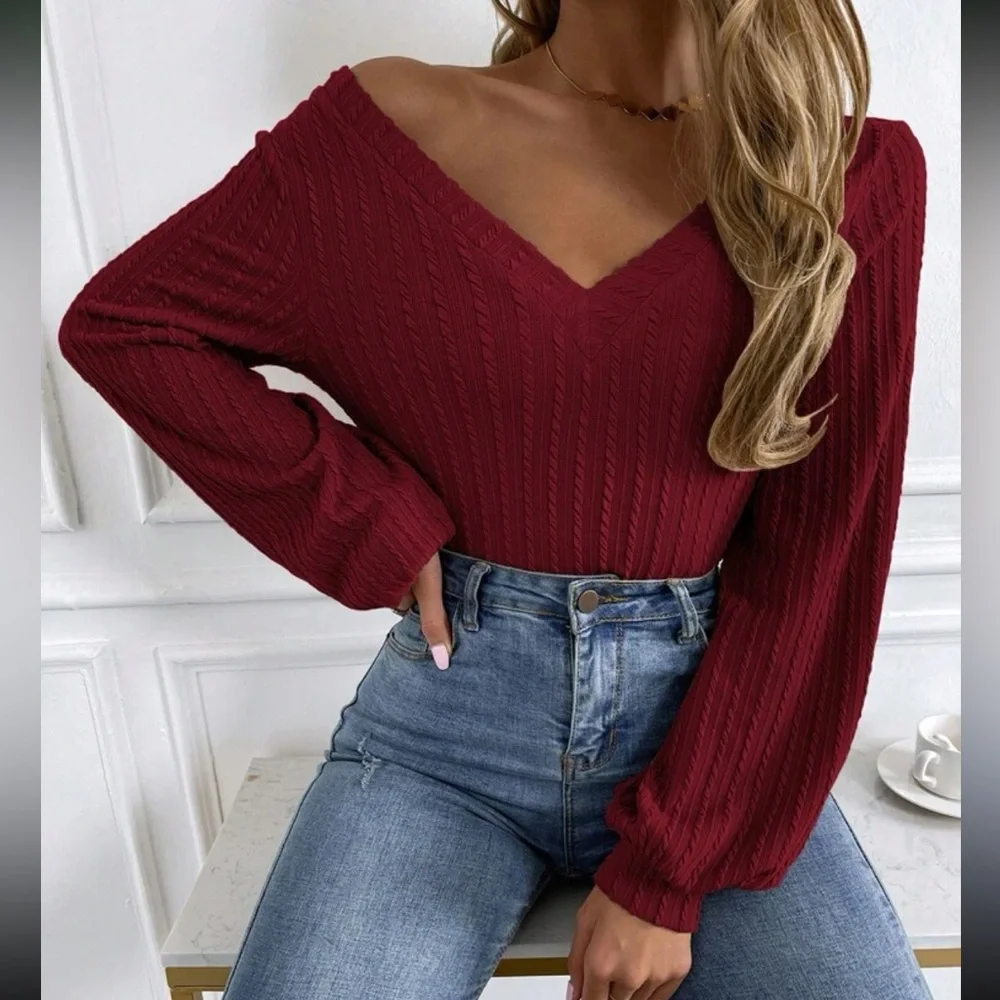 Boho lantern sleeve ribbed top